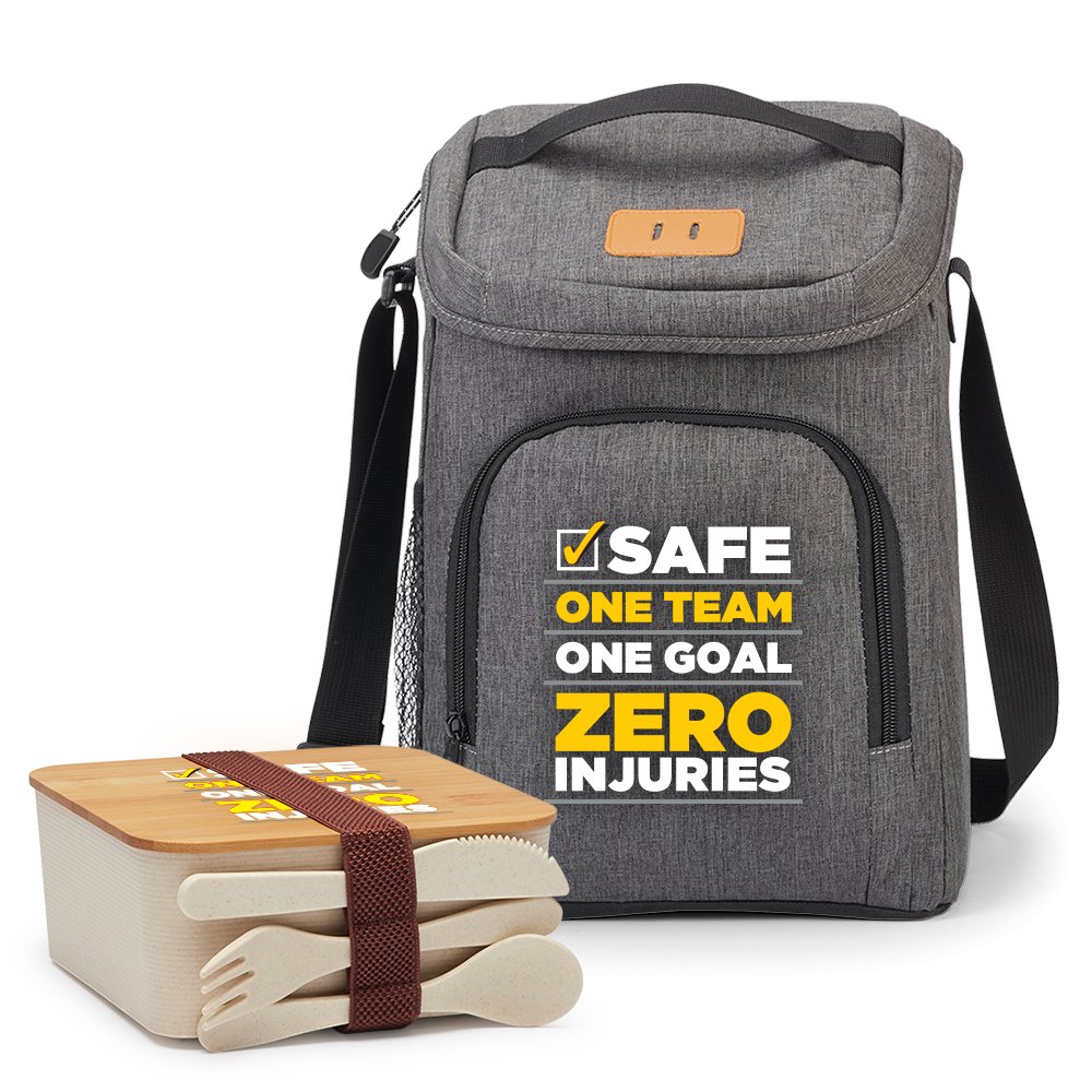 Safe: One Team, One Goal, Zero Injuries Devon Lunch/Cooler Bag & Bamboo/Wheat Food Container Combo