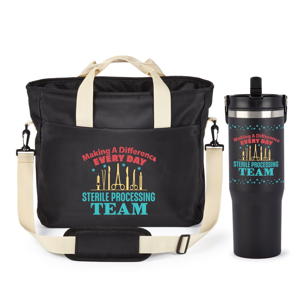 Sterile Processing Team: Making a Difference Every Day Computer/Laptop Tote Messenger Bag & Double-Wall Flip-Straw Bottle 30 oz. Gift Set
