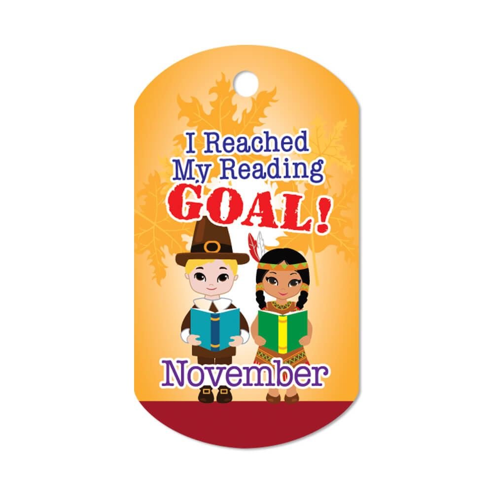 I Reached My Reading Goal November Award Tags With 4" Chains - Pack of 25