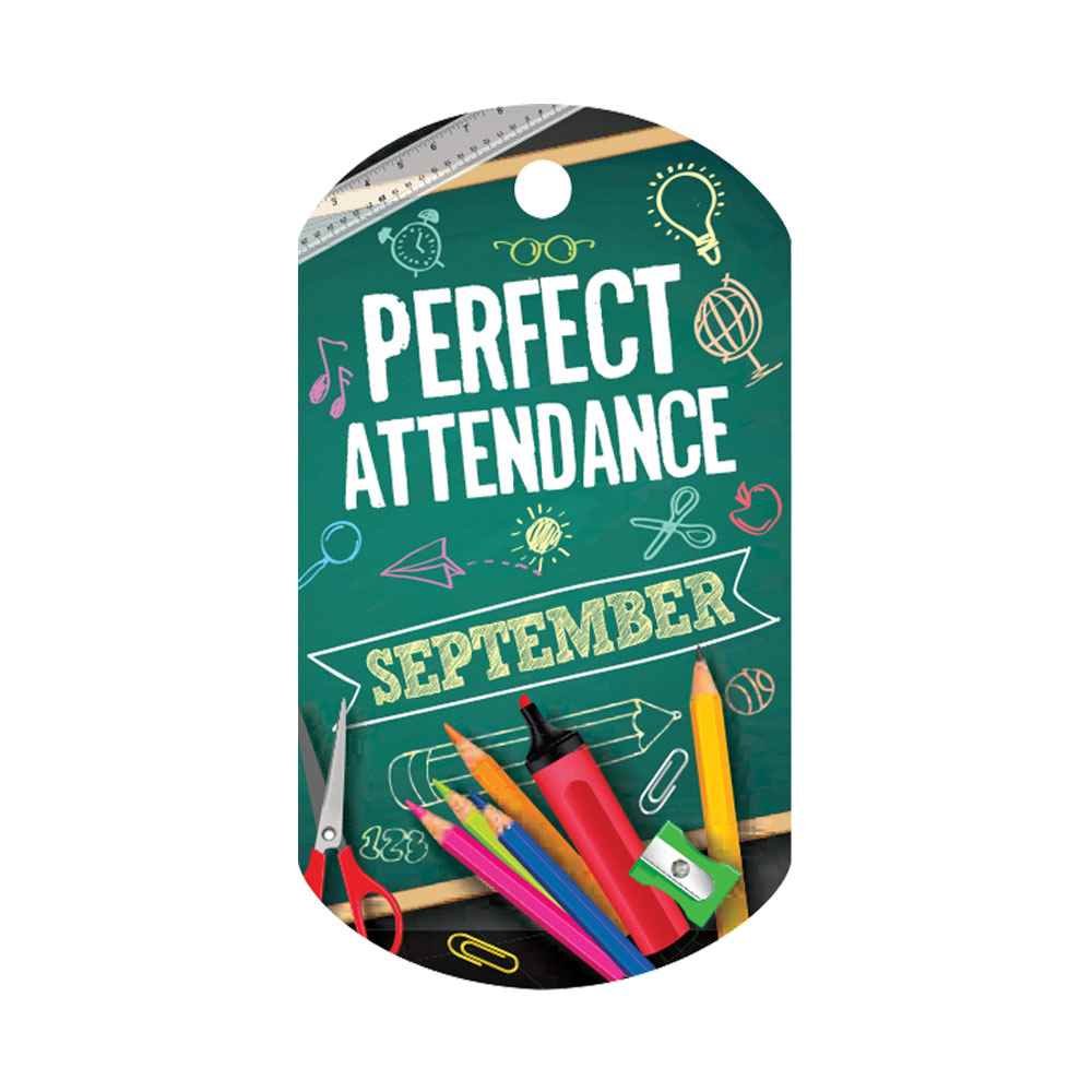 Perfect Attendance September Laminated Tags With 24" Chains - Pack of 25