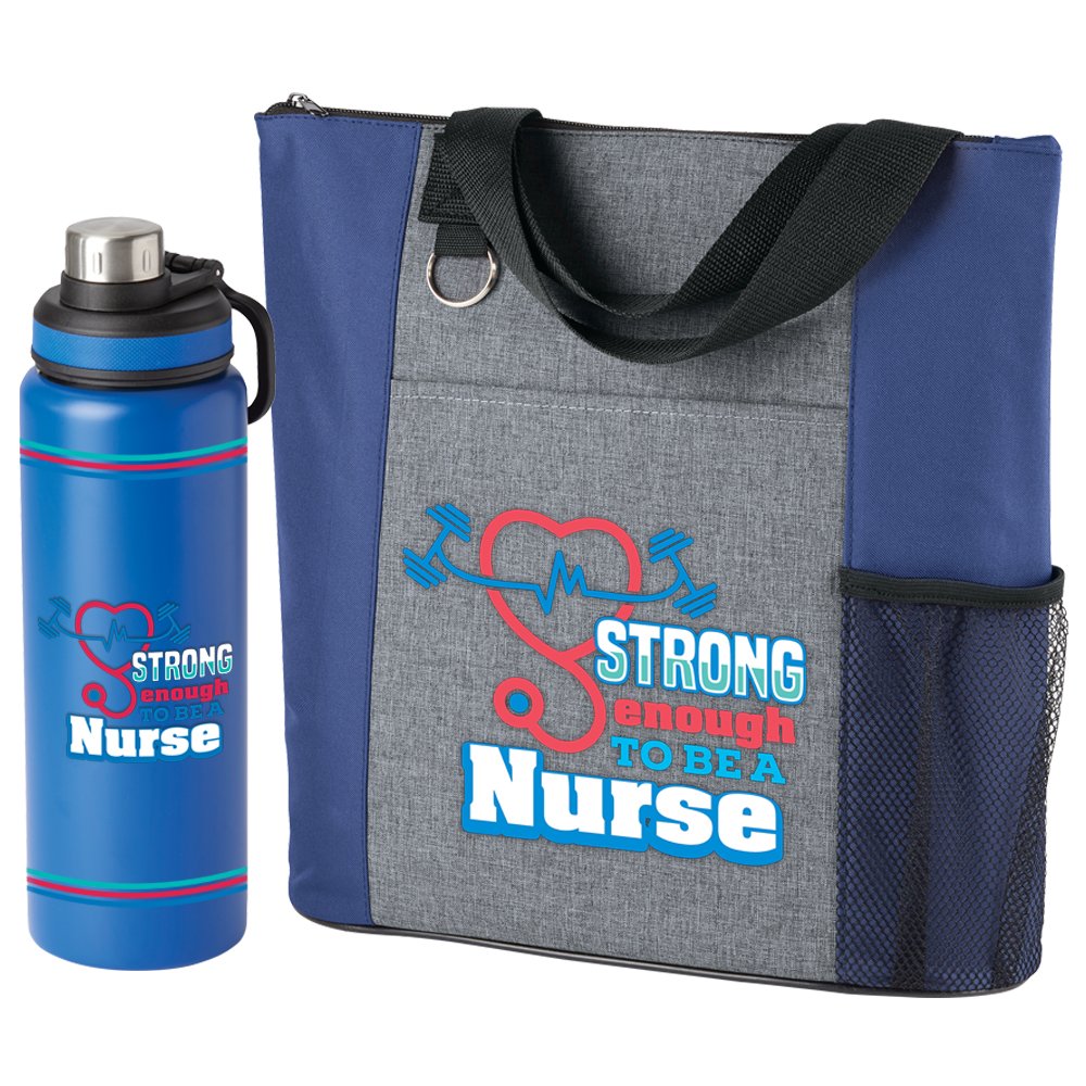 Strong Enough to Be a Nurse Blue Tote & Water Bottle Gift Set