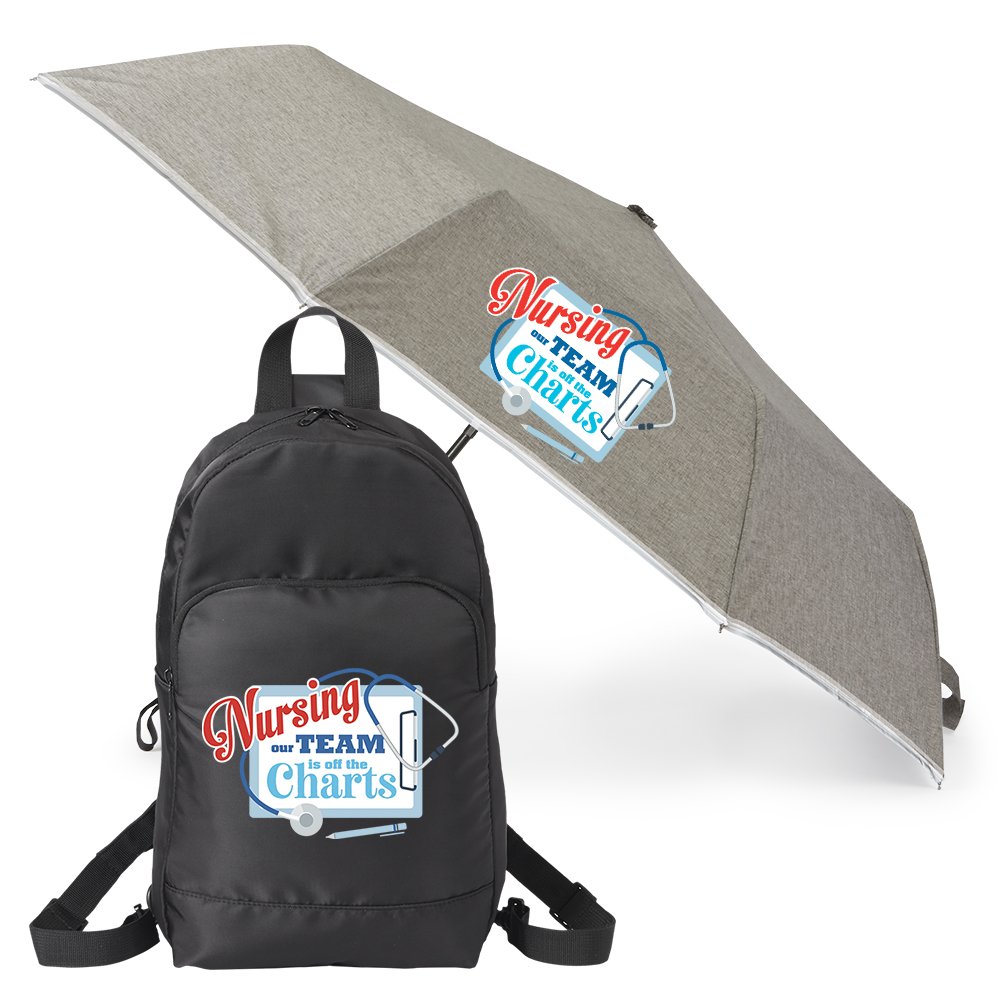 Nursing: Our Team Is Off the Charts Sling Backpack & Umbrella Gift Set