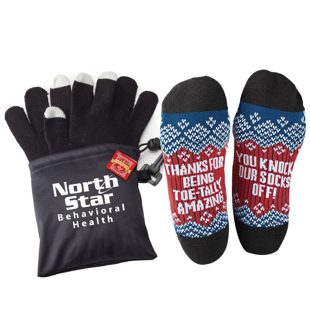 Touchscreen Gloves & Socks GIft Set With Holiday Gift Card - Personalization Available