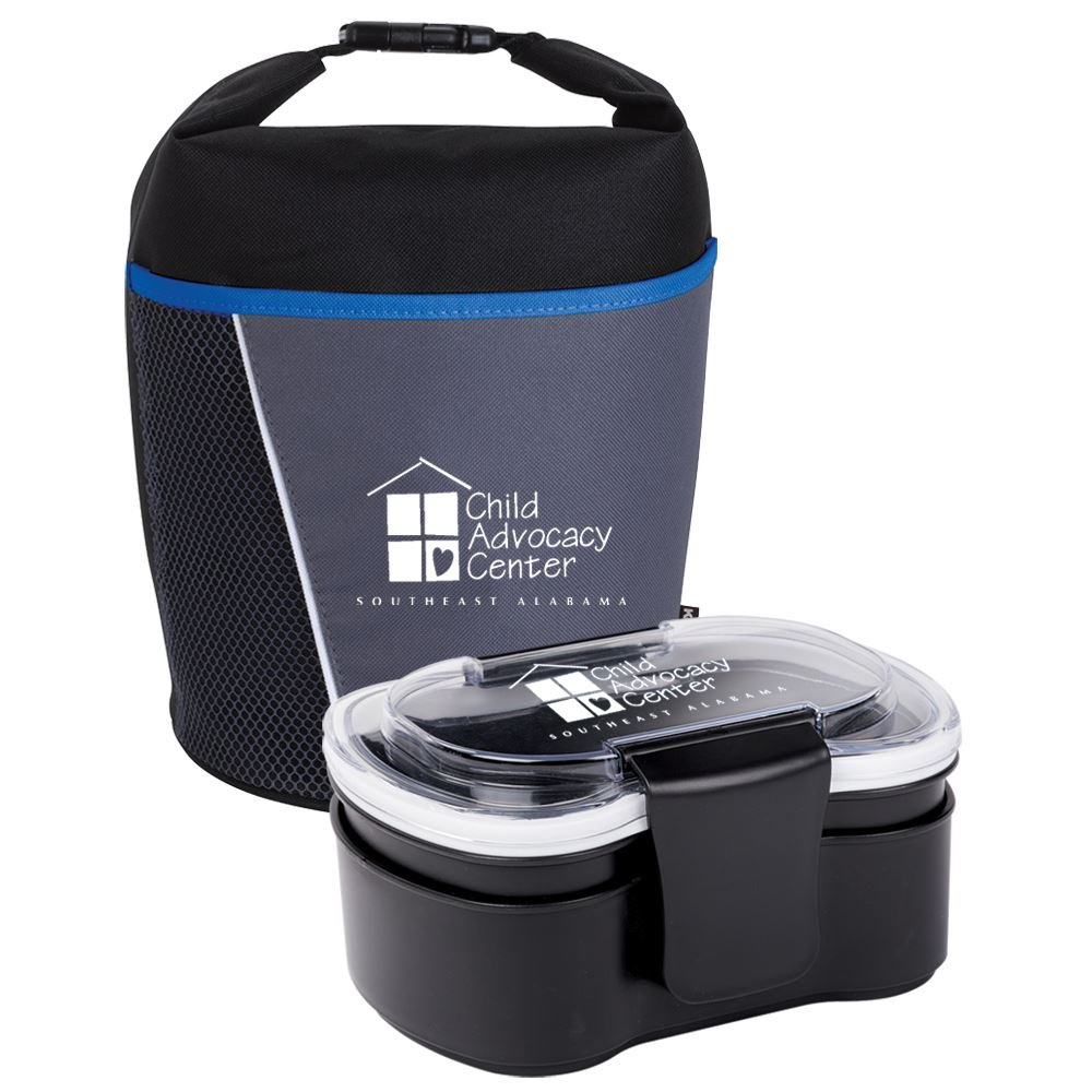 Blue/Black Bellmore Cooler Lunch Bag & 2-Tier Locking Food Container Gift Set