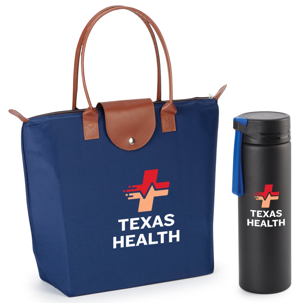 Blue Catalina Tote & Blue Alden Water Bottle Gift Set - Personalization Available