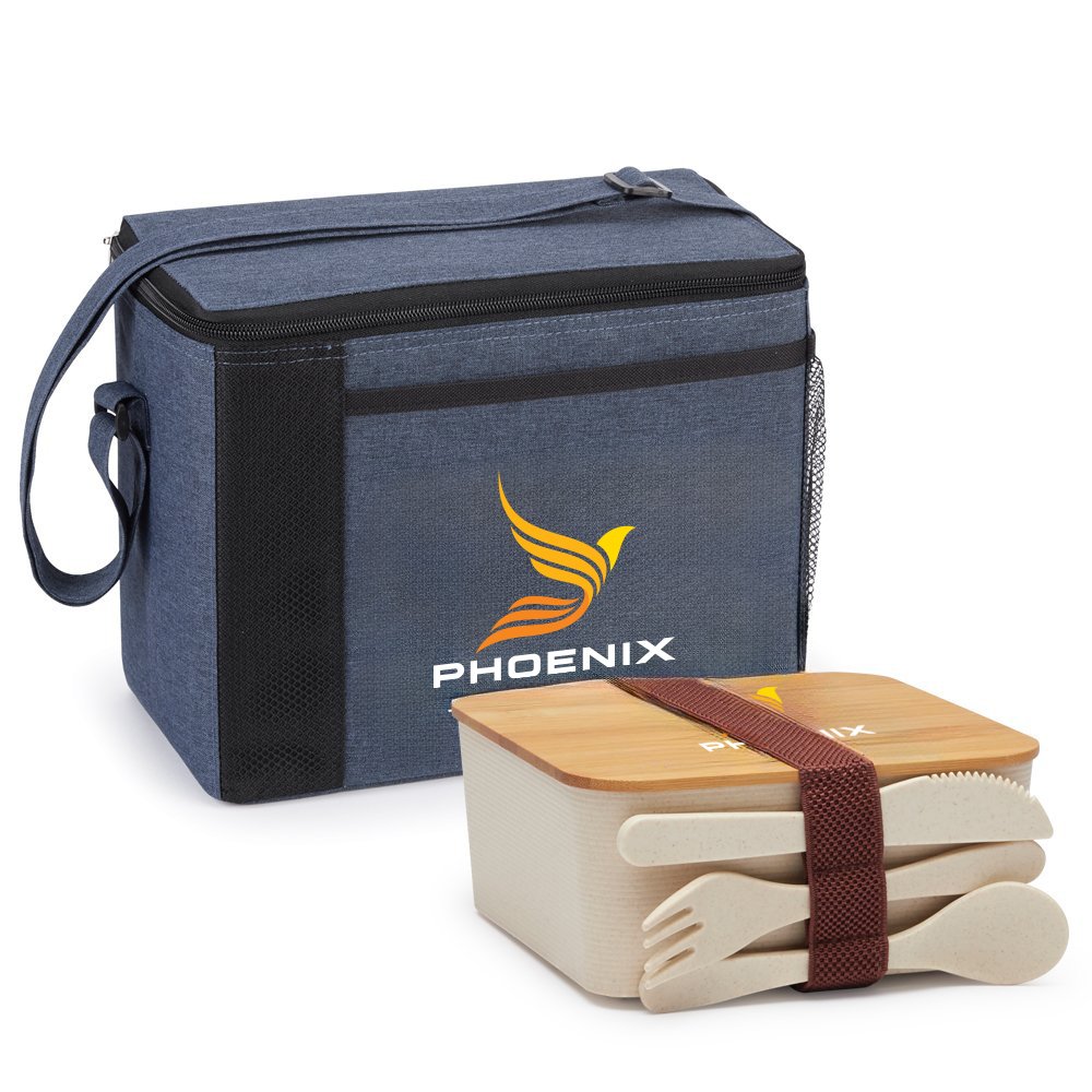 Blue Grayson Lunch Bag & Eco Food Container With Utensils Gift Set - Personalization Available