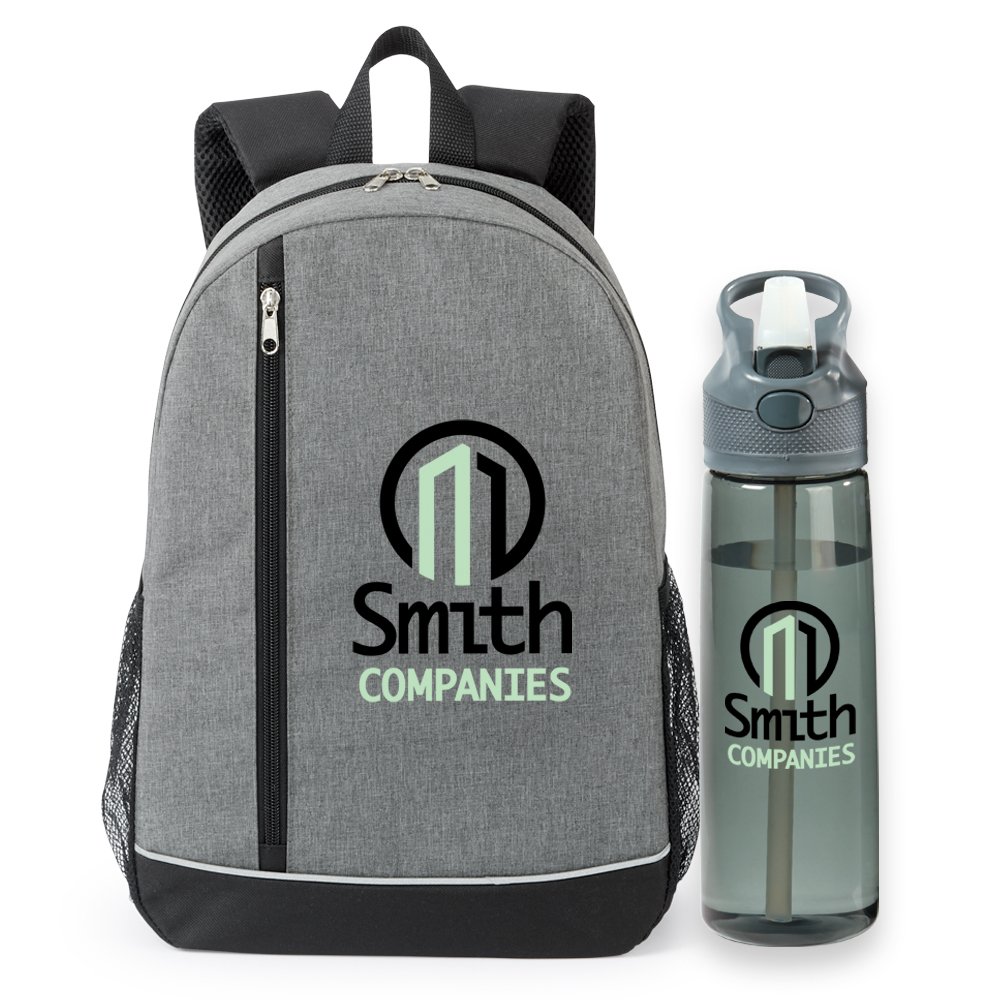Gray Logan Backpack & Wellness Water Bottle Gift Set - Personalization Available