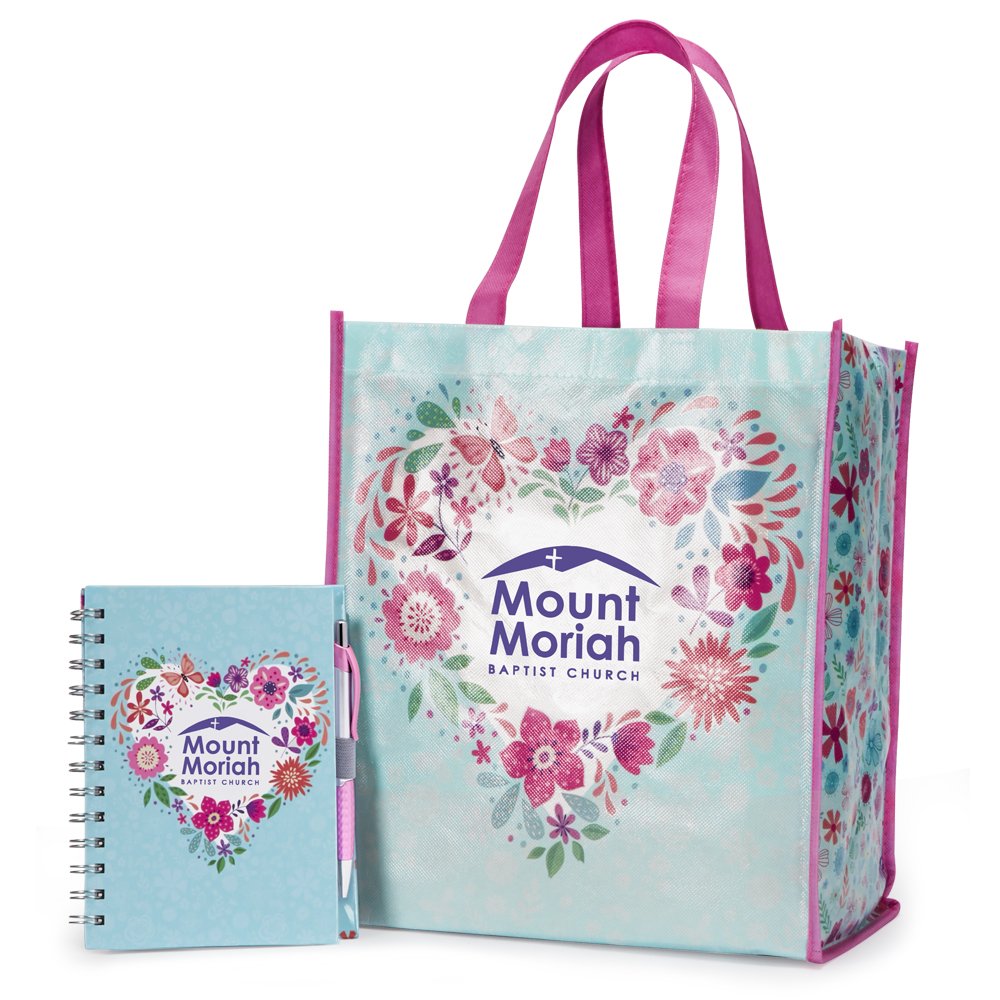 Floral Heart Laminated Non-Woven Tote & Spiral Notebook Gift Set ...