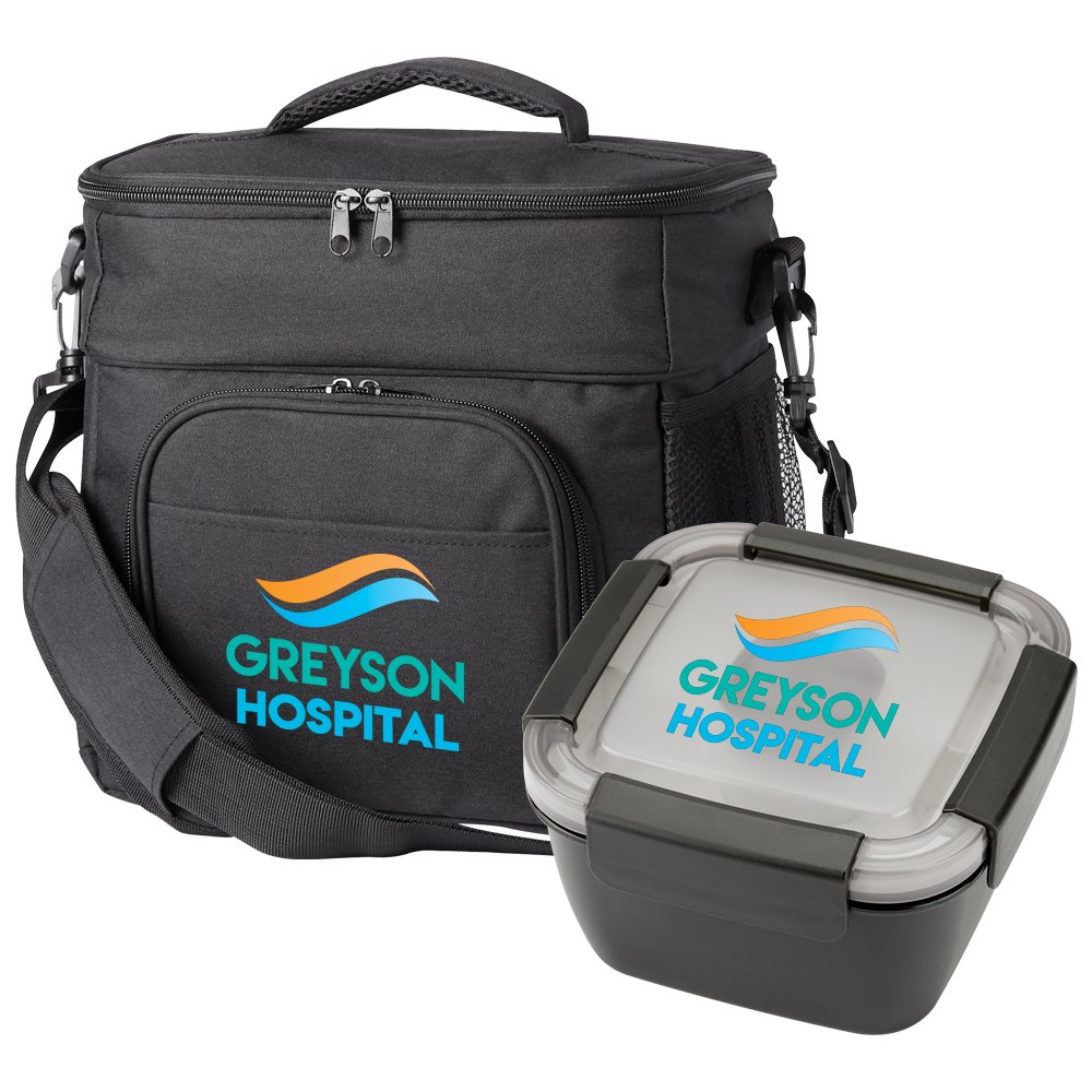 Black Lunch/Cooler Bag & Food Container Gift Set - Personalization Available