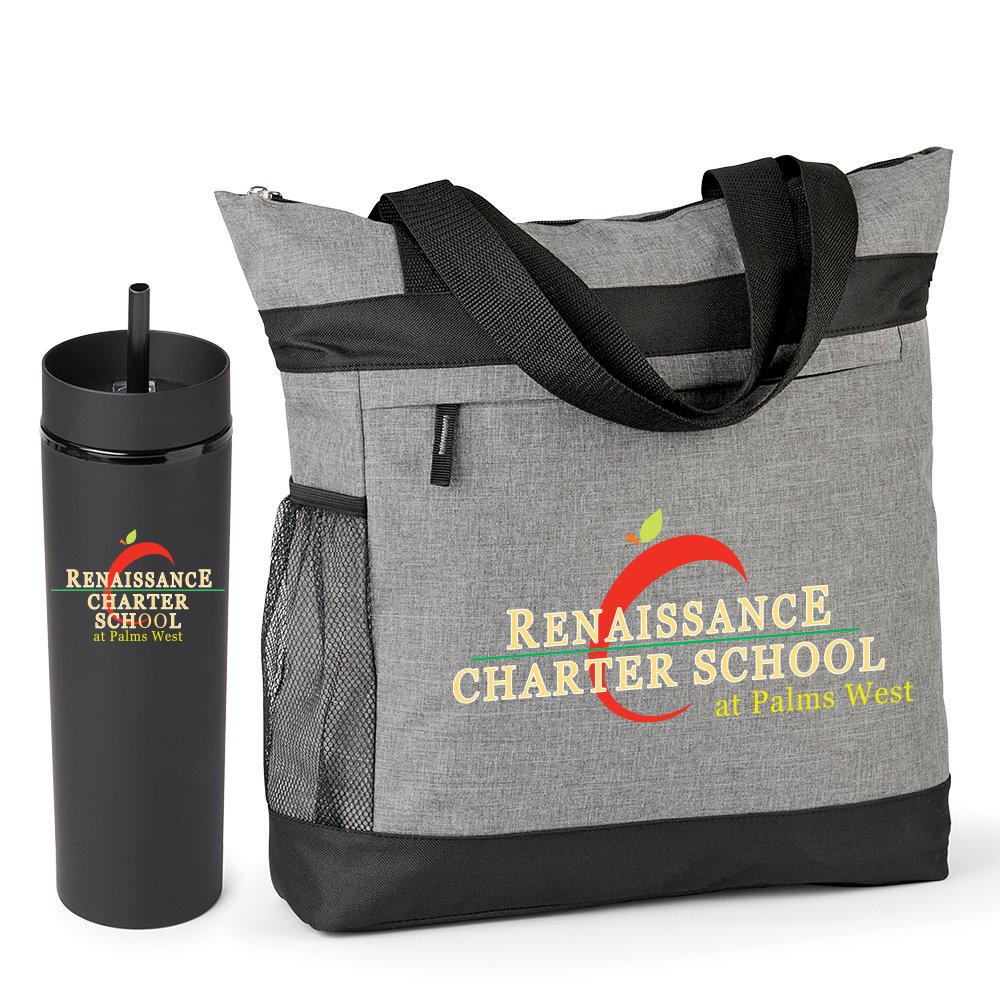 Gray Dylan Tote Bag & Black Canyon 2-in-1 Tumbler Gift Set - Personalization Available