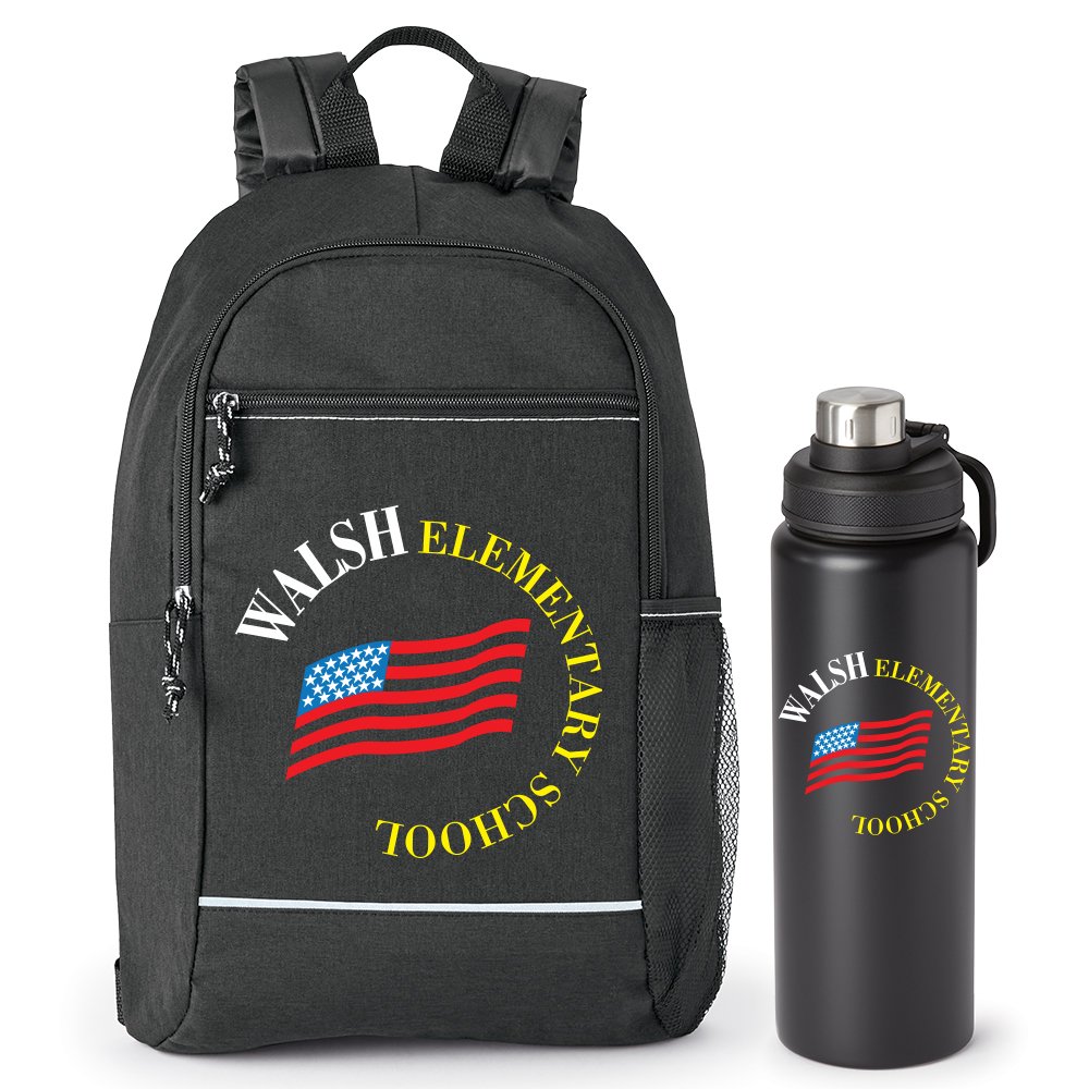 Black Bayside Backpack & Atlanta Water Bottle Gift Set - Personalization Available
