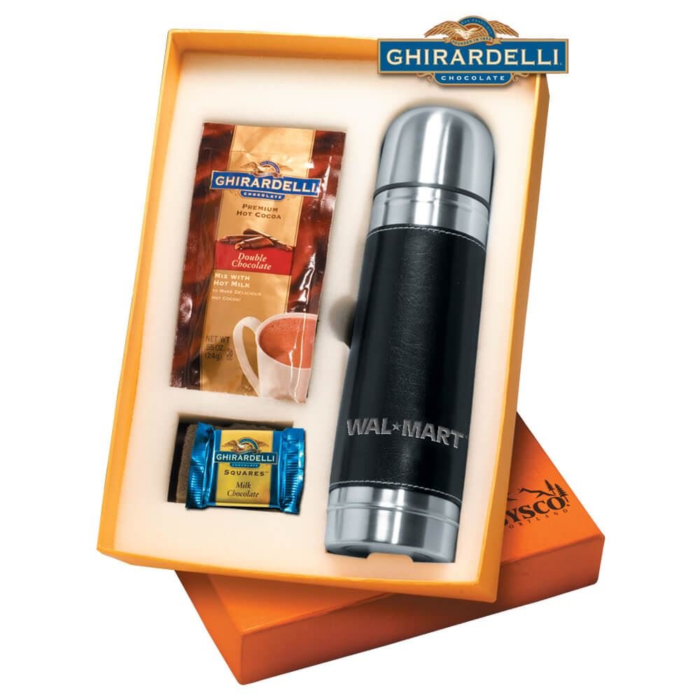 Leather/Stainless Steel Thermos With Hot Cocoa And Chocolate - Personalization Available