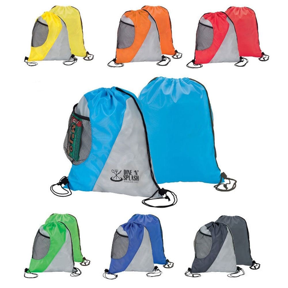 Gusseted Mesh Pockets Drawstring Sport Bag - Personalization Available