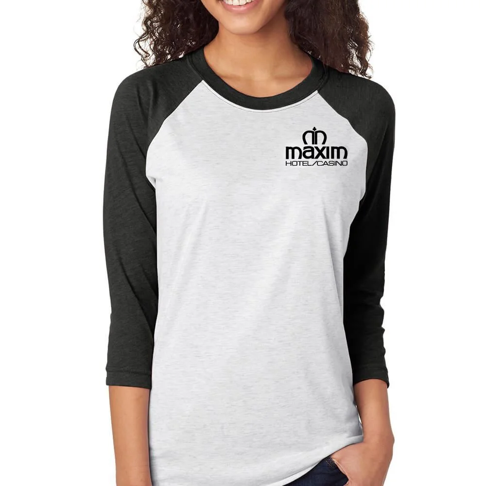 Unisex Raglan Tee In Vintage Black & Heather White - Tri-Blend 3/4 Sleeve Shirt, XS