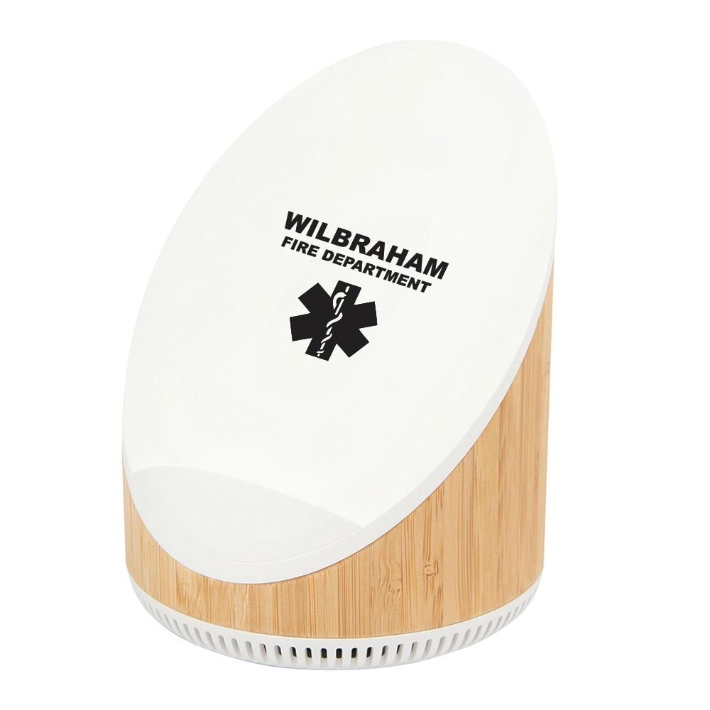 Qi 15W 2200 mAh Bamboo Dual Function Wireless Charger and Speaker - Personalization Available