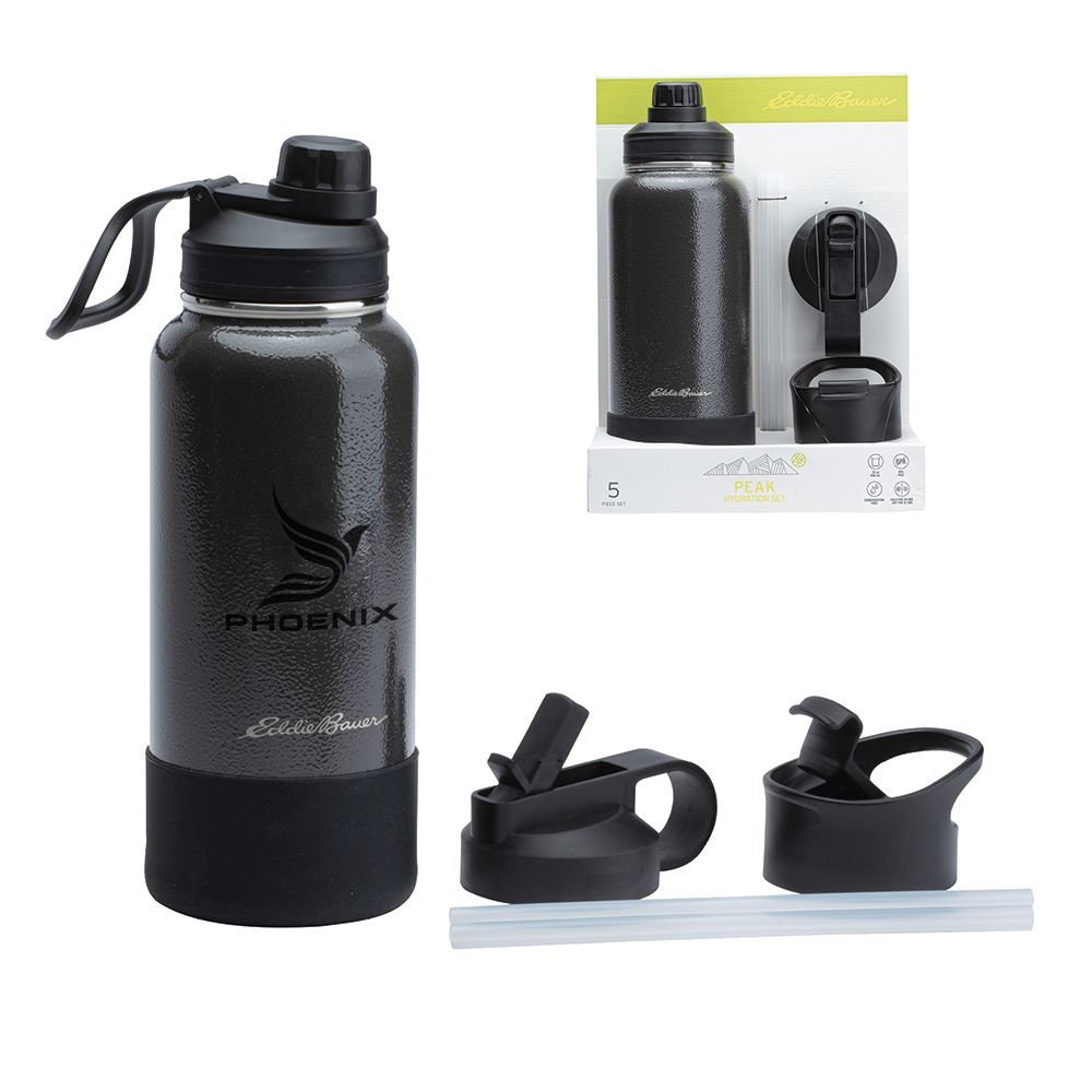 Eddie Bauer® Peak Vacuum-Insulated Water Bottle 32-Oz. & 3-Lid Set - Personalization Available