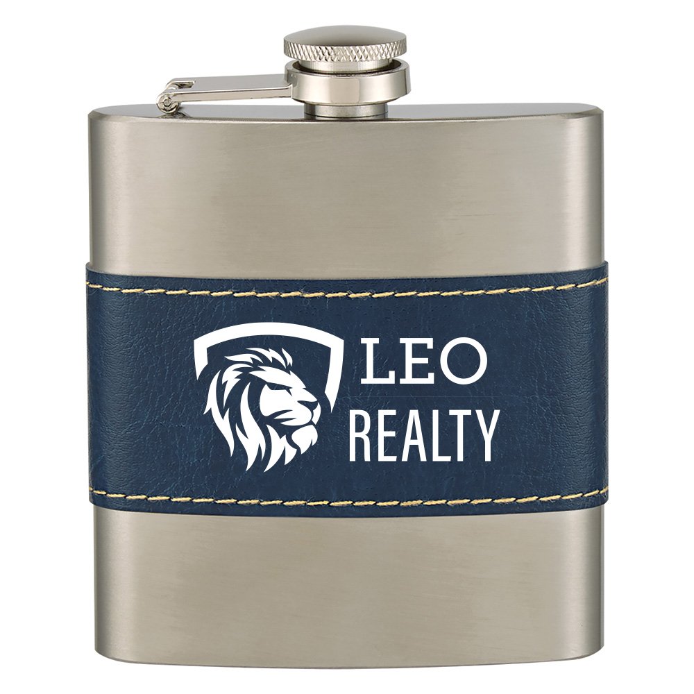 Stainless Steel Flask with Leatherette Band - 6 Oz. - Personalization Available