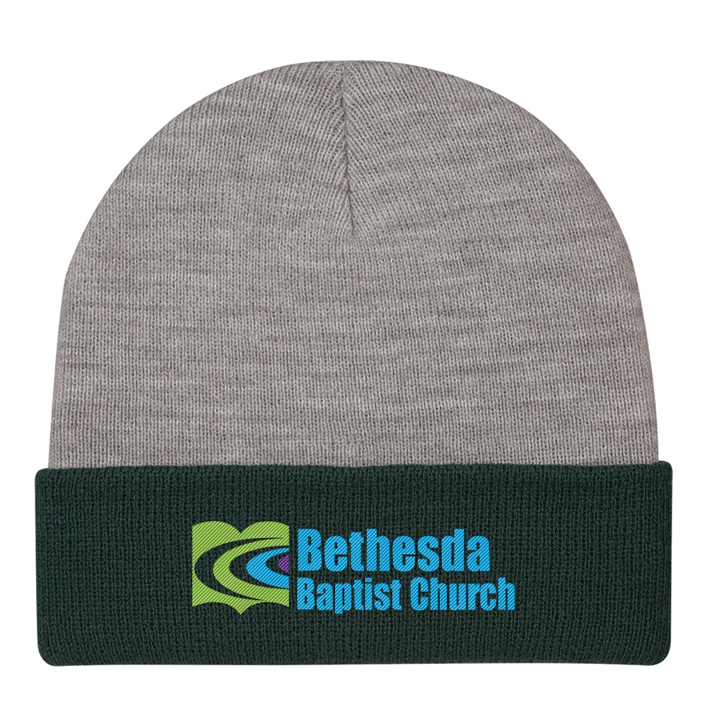 Two-Tone Knit Beanie with Cuff - Embroidered Personalization Available