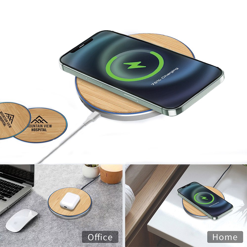Bamboo QiCertified Charging Pad 15W Personalization Available
