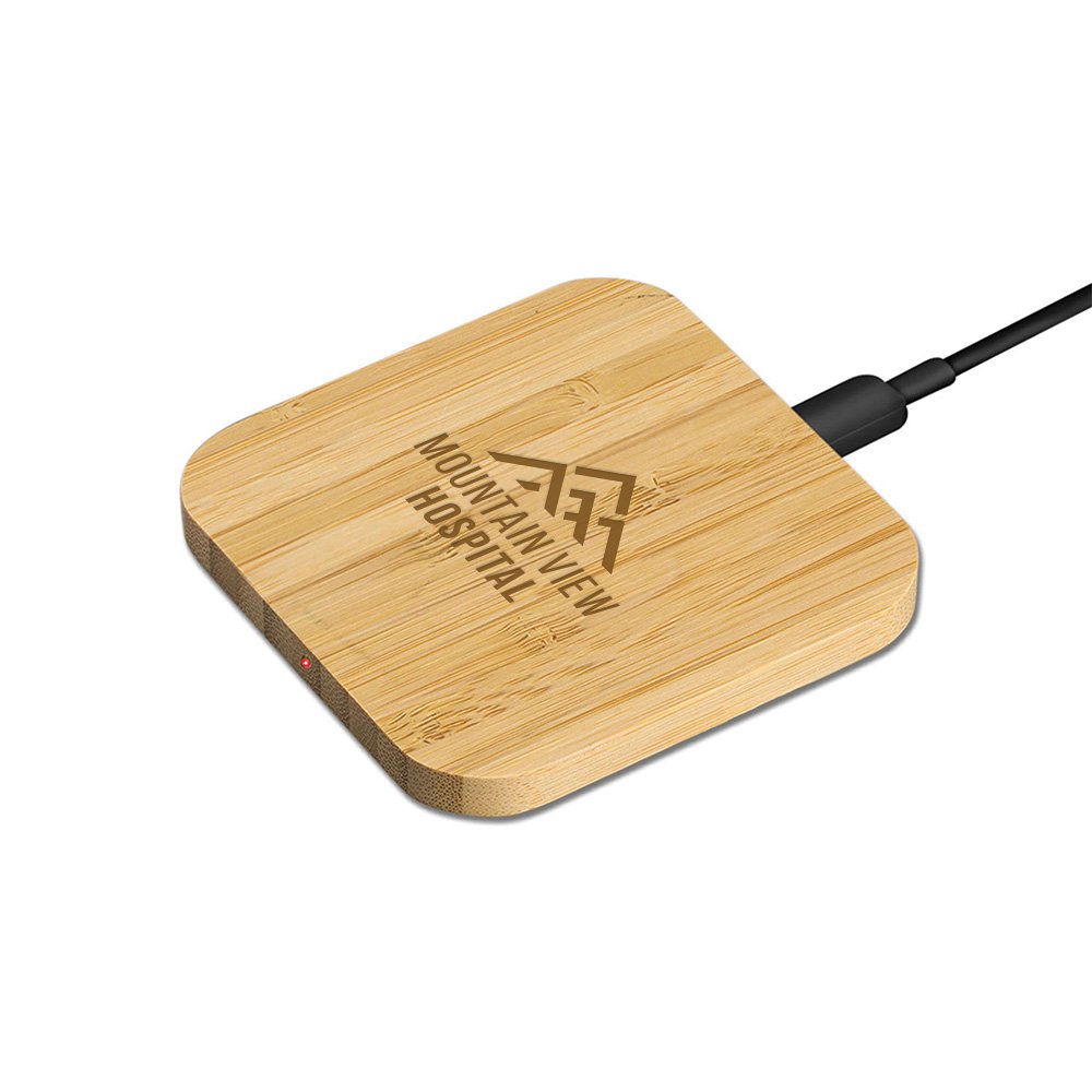 Bamboo USB Input Wireless Charger 10W - Laser-Engraved Personalization Available