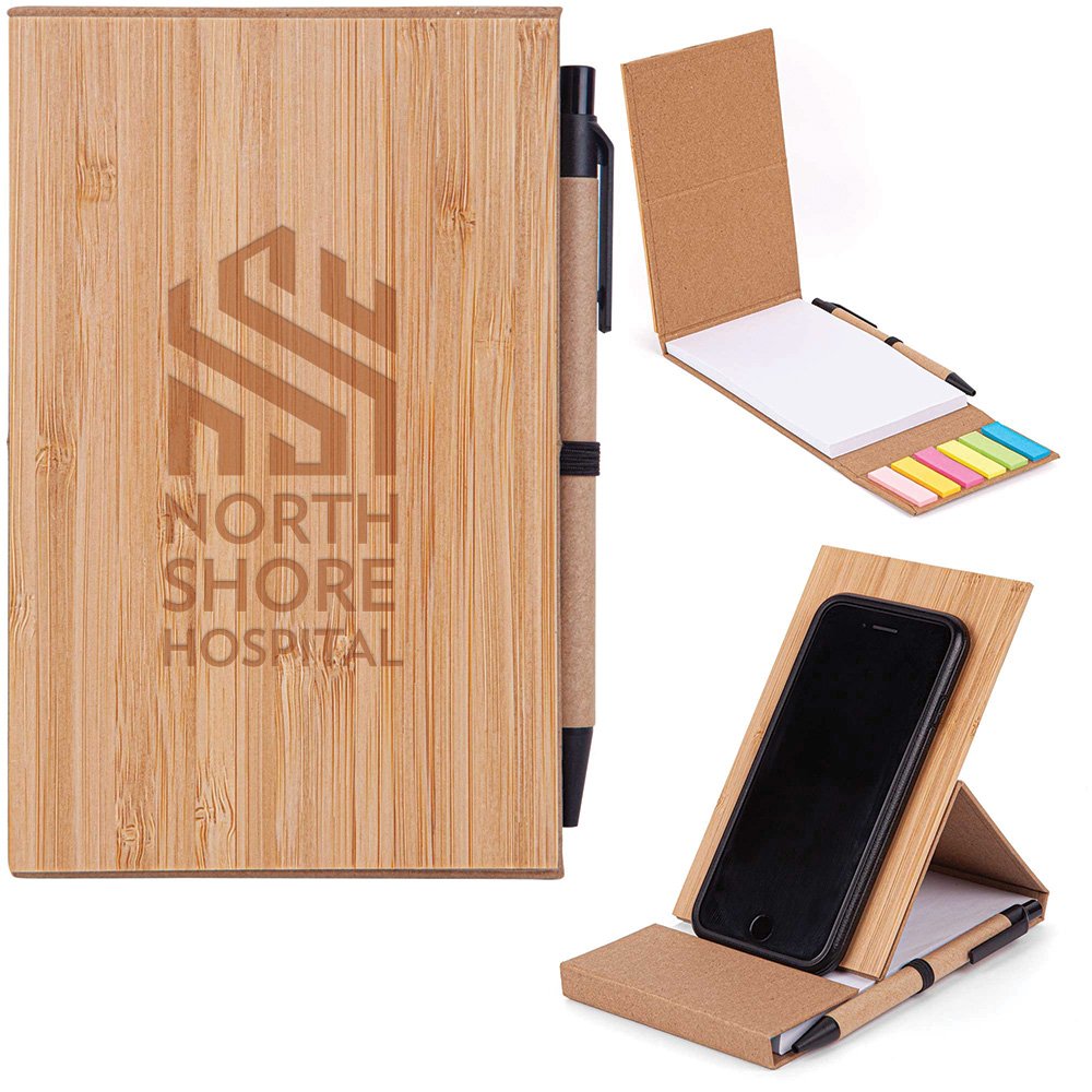 Bamboo Phone Stand Notepad & Pen Set 4