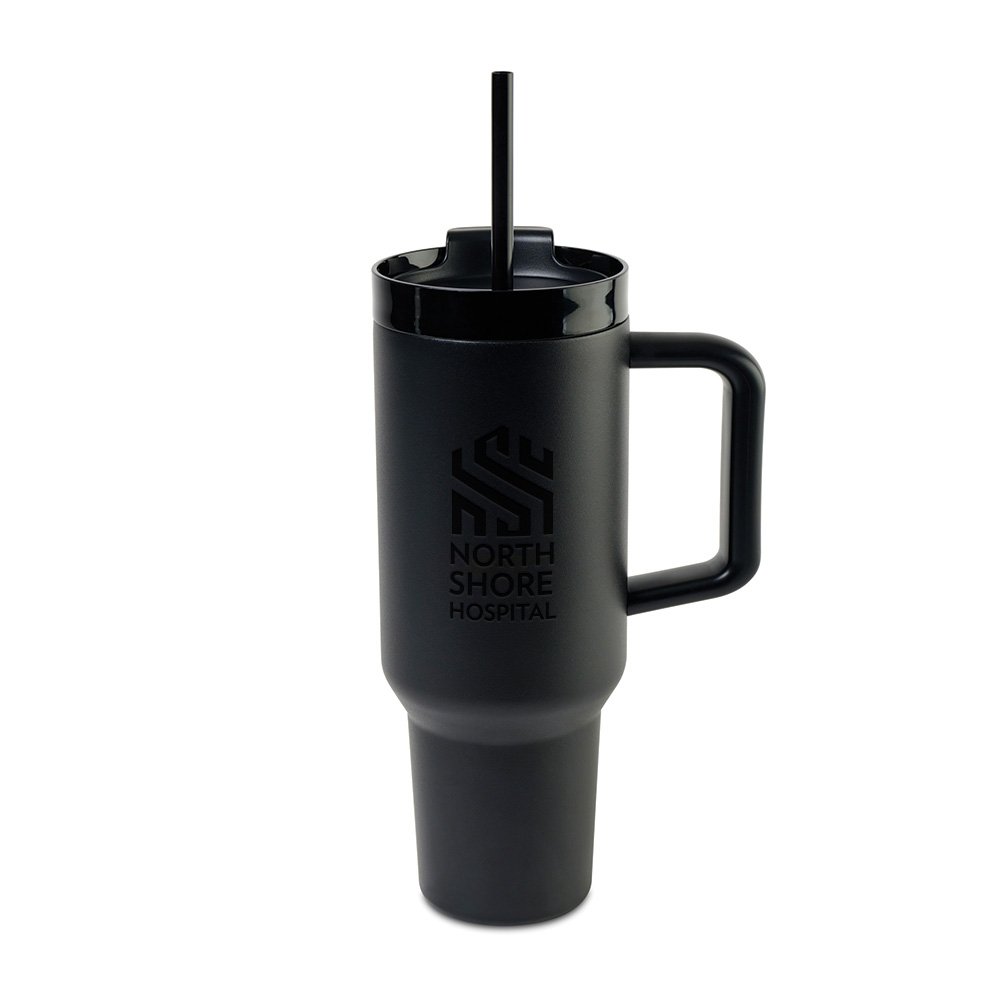 Andre Stainless-Steel Tumbler 40 oz. With Handle & Straw - Laser-Engraved Personalization Available