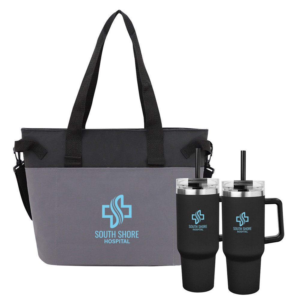 Cooler Tote Bag & Tumblers 40-Oz. with Handles Set - Personalization Available
