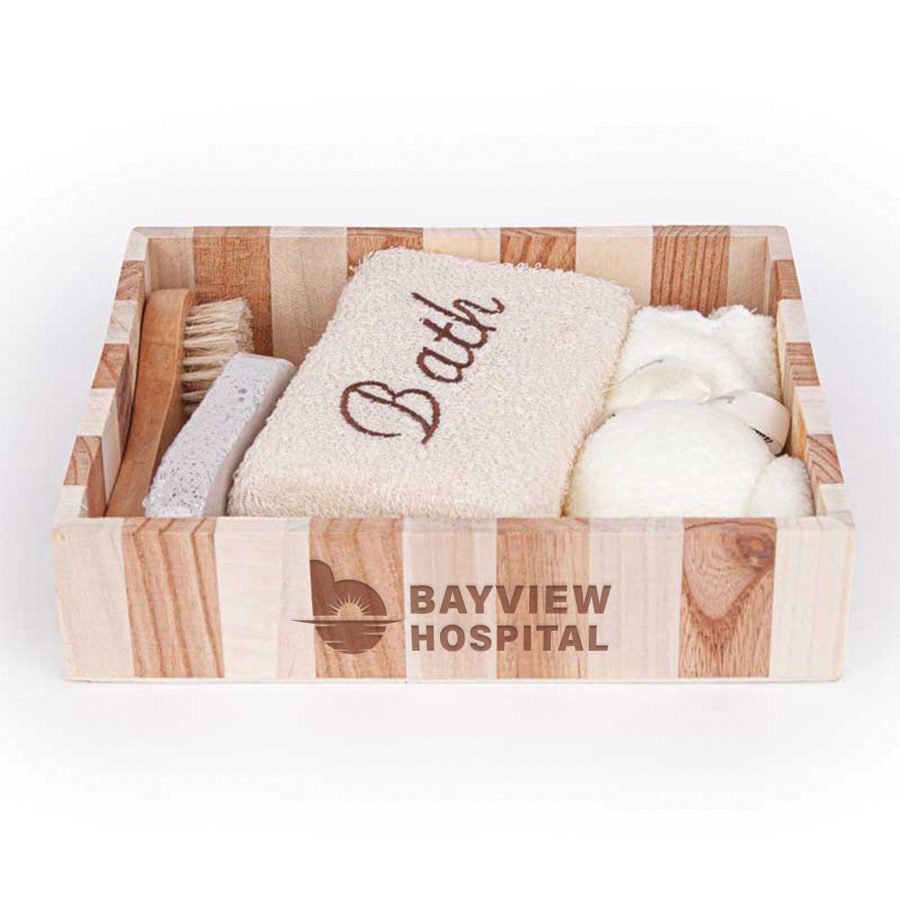 Wooden Bath Box 4-Piece Gift Set - Laser-Engraved Personalization ...