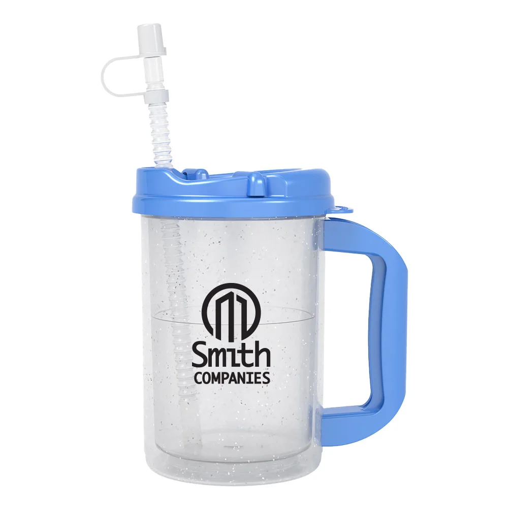 USA-Made Plastic Thermo Mug 20 oz. With Straw - One-Color Personalization Available