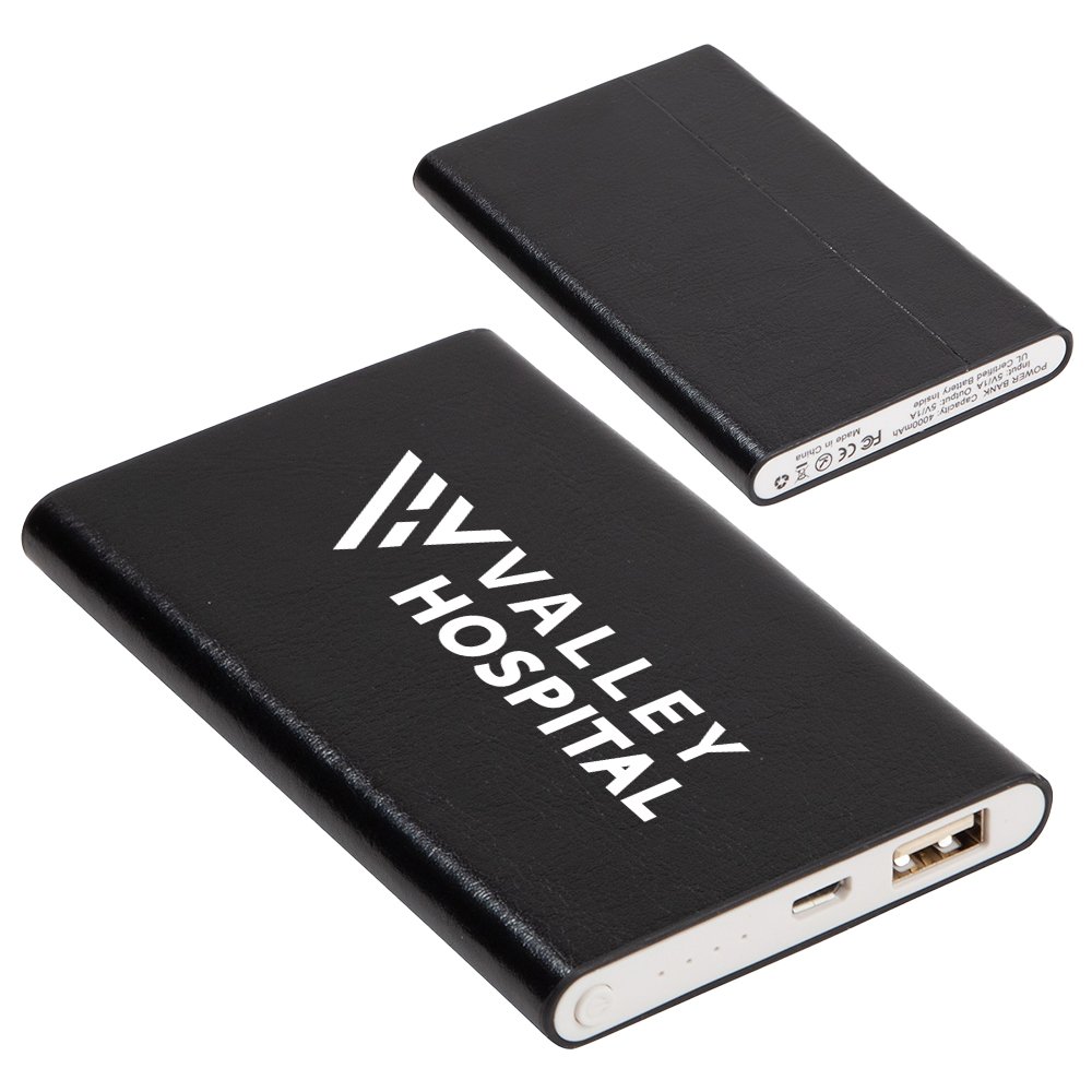 Faux-Leather USB Charging Power Bank 4,000 mAh - One-Color Personalization Available