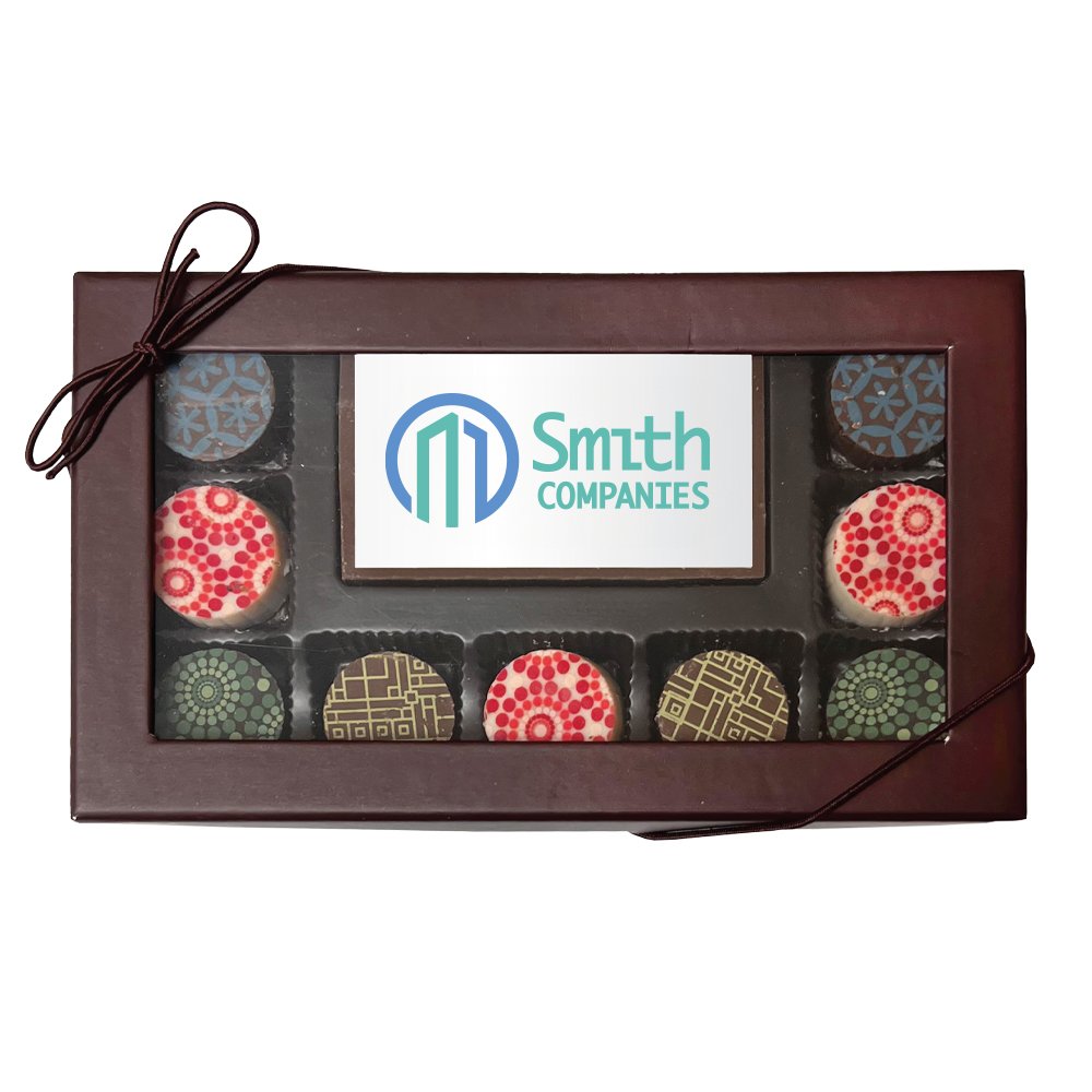 Custom Design Chocolate Bar With Gourmet Truffles in Gift Box - 10 Pieces - Full-Color Personalization Available