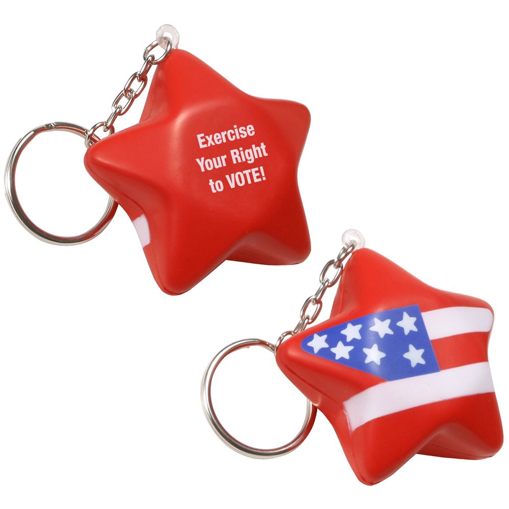 Patriotic American Flag Star Shaped Stress Reliever Keychain - Personalization Available