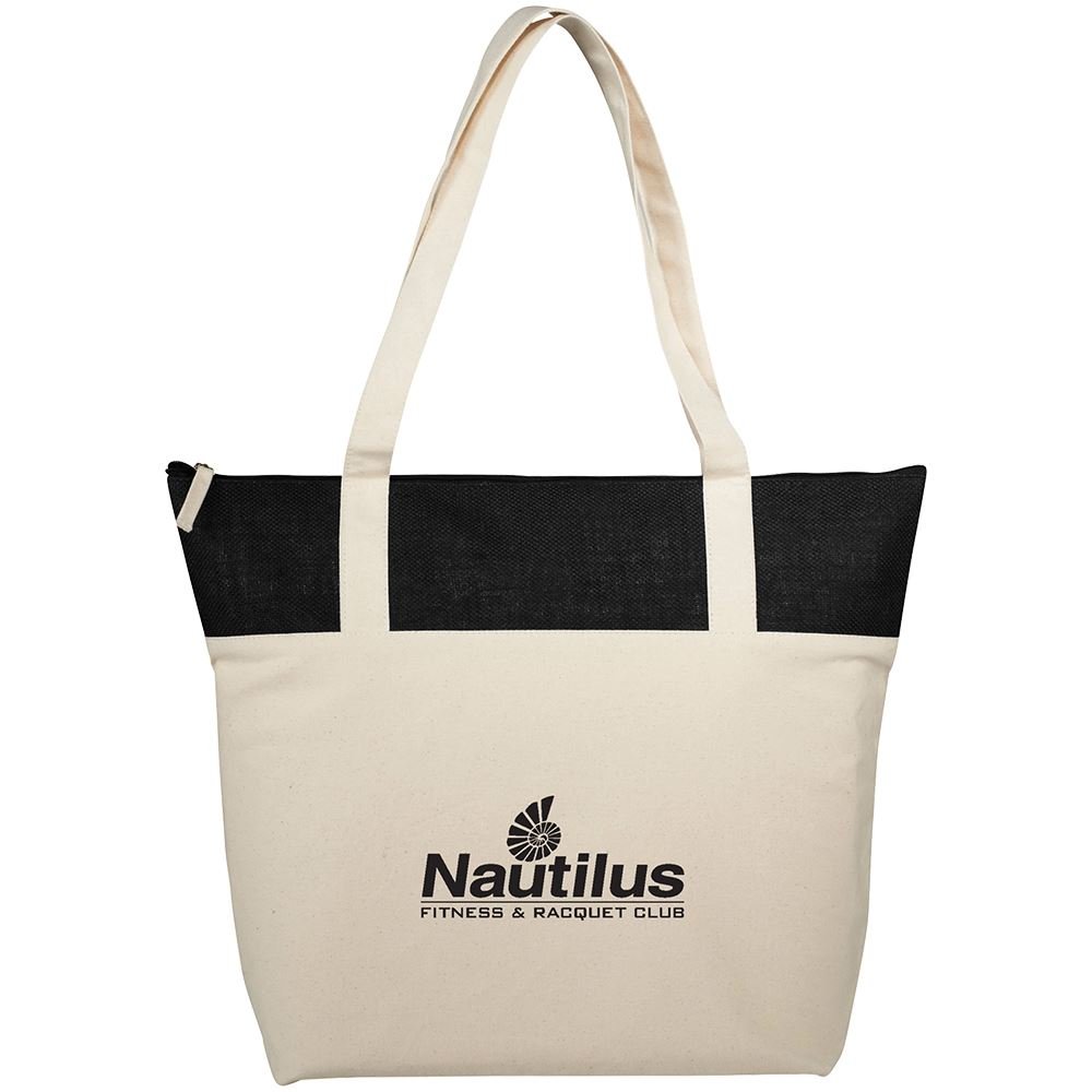 Cotton and Jute Accent Zippered Tote - Personalization Available
