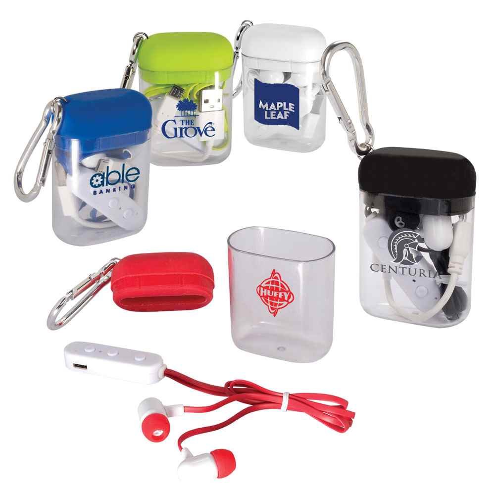 Bluetooth&reg; Earbuds in Case with Silver Carabiner - Personalization Available
