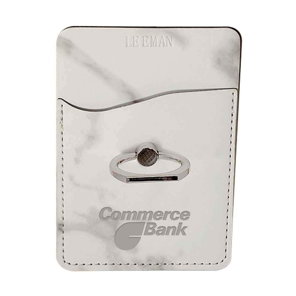 Leeman&trade; Marble Card Holder With Metal Ring Phone Stand - Personalization Available
