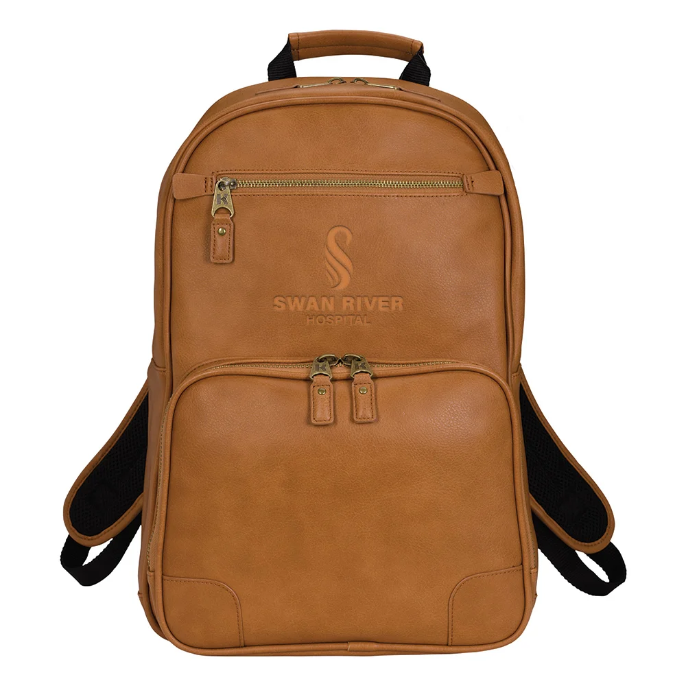 computer backpack leather Piel Front Pocket Black side zippered pocket for cell phone or accessories BOSTANTEN Leather Laptop Backpack for