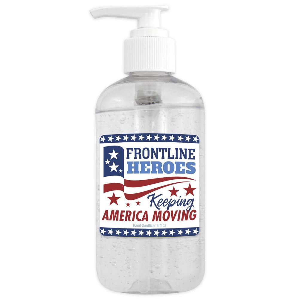 8 Oz. Sanitizer Gel Pump - Front Line Heroes Keeping America Moving