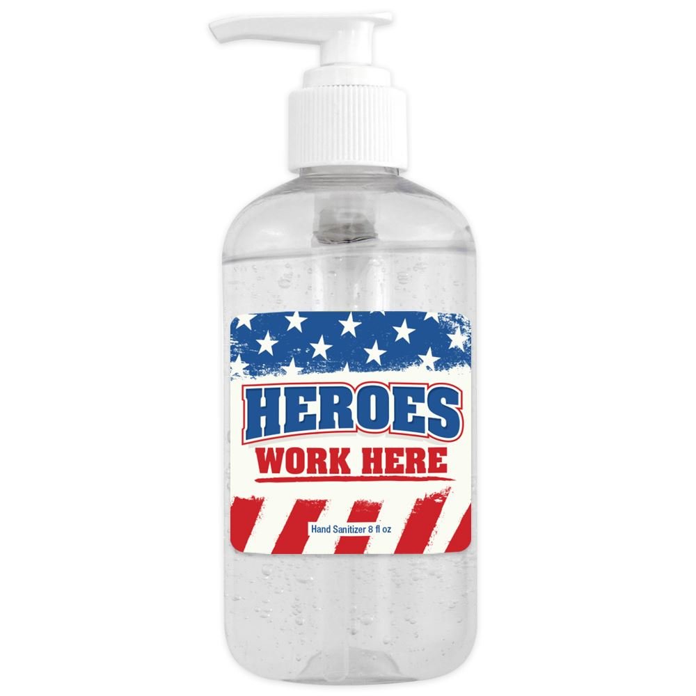 8 Oz. Sanitizer Gel Pump - Heroes Work Here