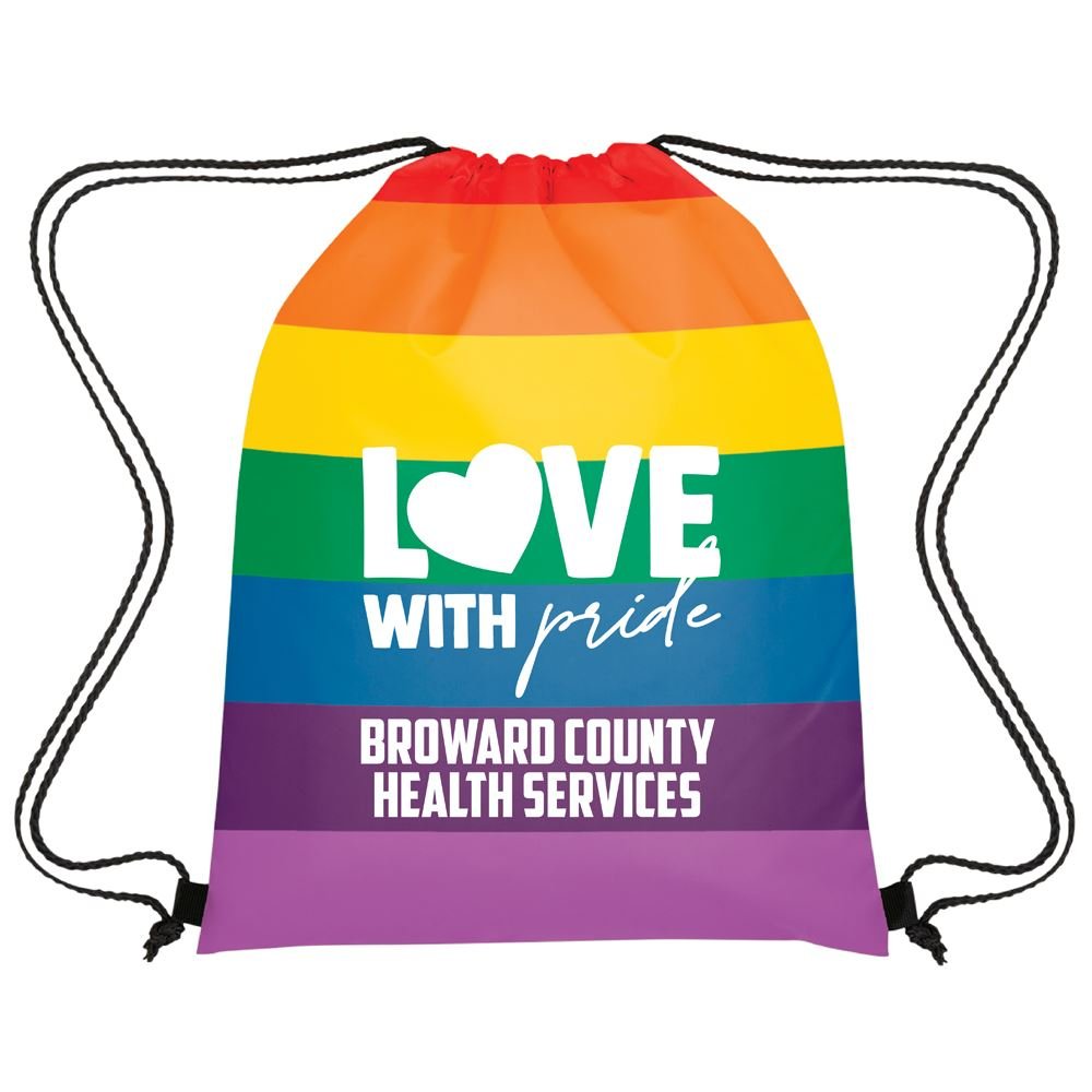 Love with Pride Rainbow Striped Drawstring Backpack - Personalization Available