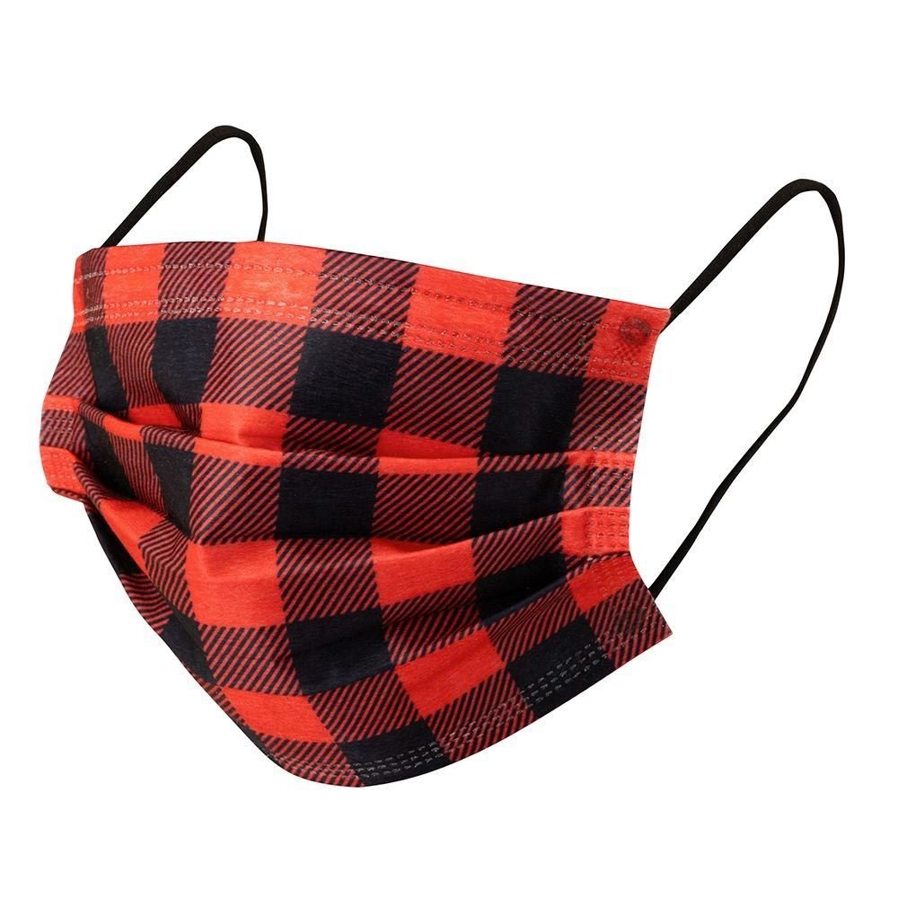 Disposable 3-Ply Red Buffalo Plaid Face Mask