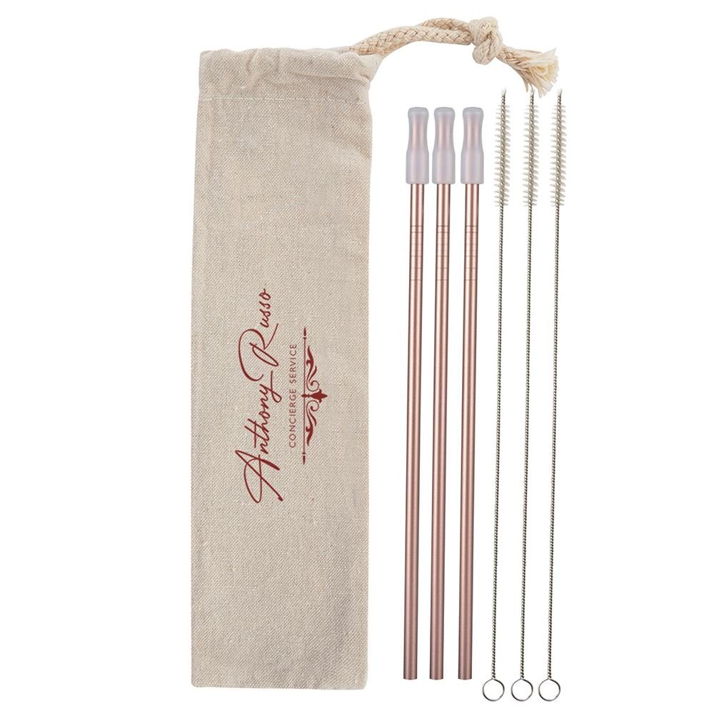 3-Piece Park Avenue Stainless Straw Kit With Cotton Pouch ...