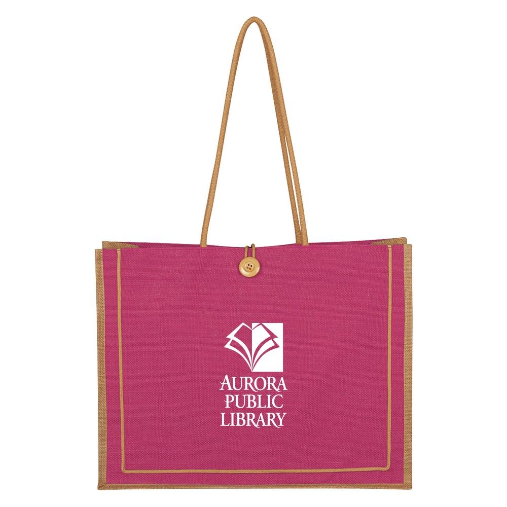 Large Pink Jute Tote Bag - Personalization Available