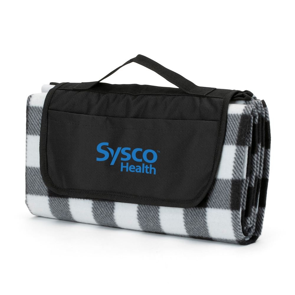 Black and White Plaid Roll Up Picnic Blanket - Personalization Available