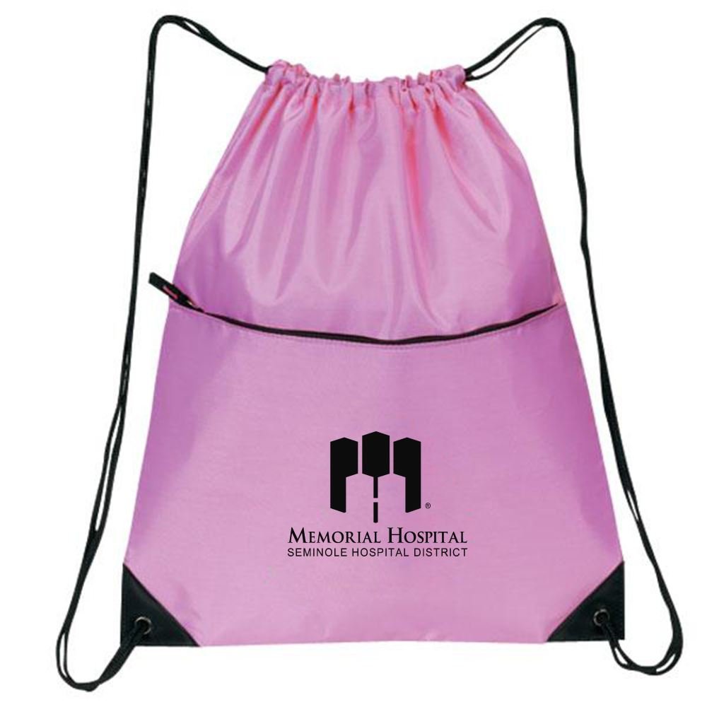 Pink Drawstring Backpack - Personalization Available | Positive Promotions