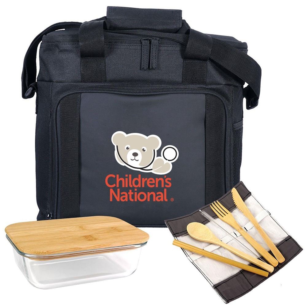 Vivid Cooler and Bamboo Food Container Lunch Set - Personalization Available