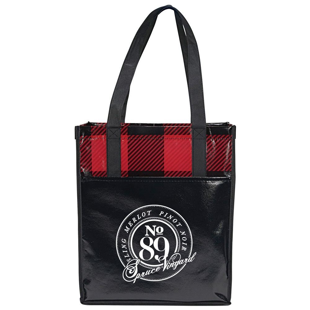 Buffalo Plaid Laminated Grocery Tote - Personalization Available