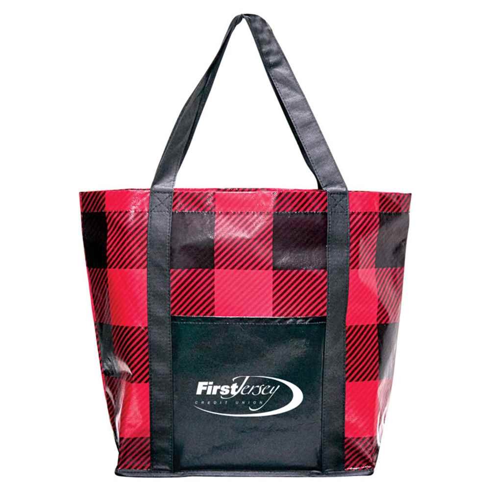 Buffalo Plaid Laminated Shopper Tote - Personalization Available