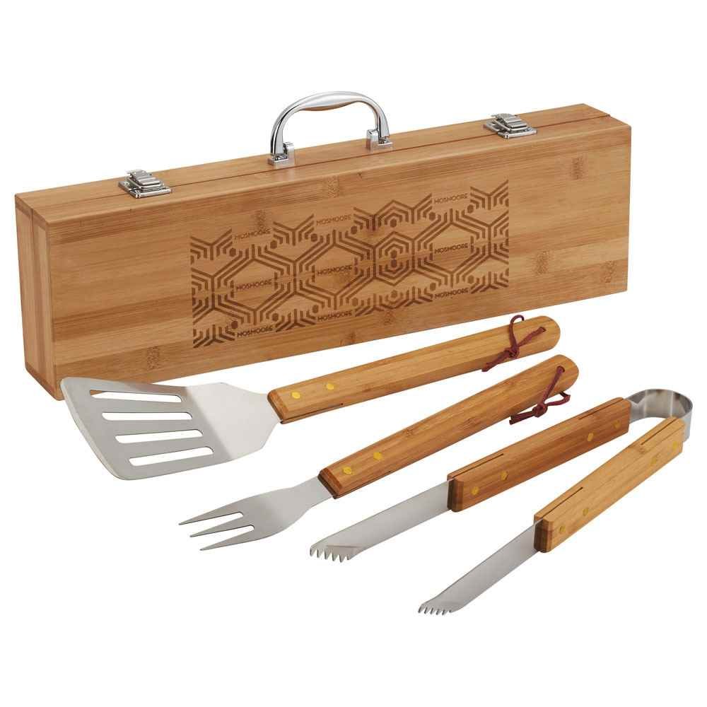 Grill Master 3-Piece Bamboo BBQ Set - Laser-Engraved Personalization Available