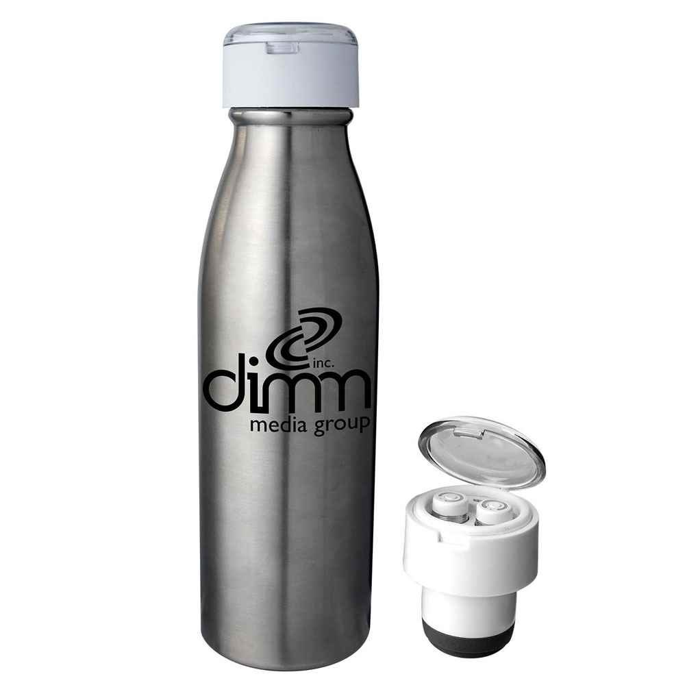 Stainless Steel Silhouette Bluetooth&reg; Earbud Bottle 20-Oz. - Personalization Available
