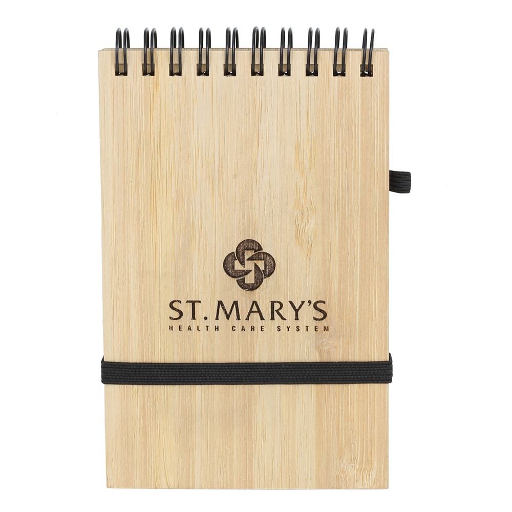 Bamboo Wire-Bound Notepad - Laser-Engraved Personalization Available